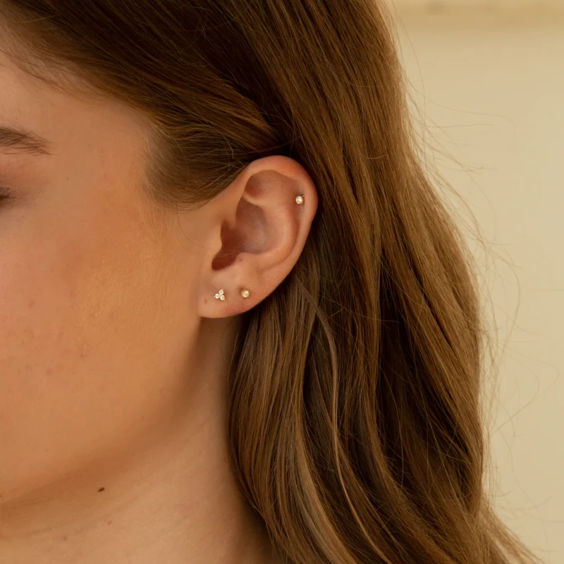 Triple Diamond Flat Back Stud Earring 2