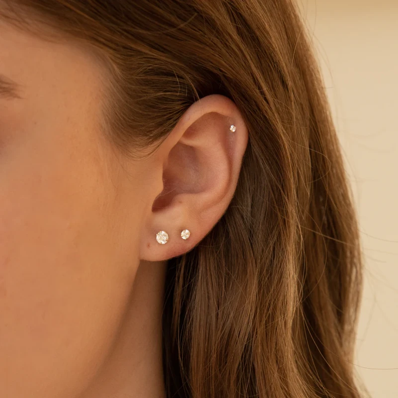 Triple Diamond Flat Back Stud Earring 3