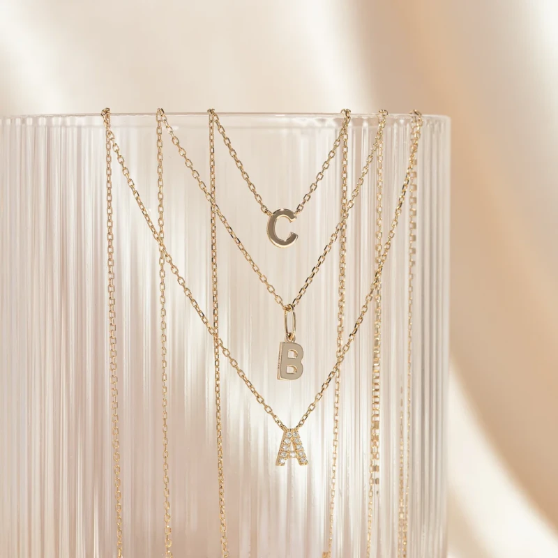Tiny Initial Necklace - 9k Solid Gold 2