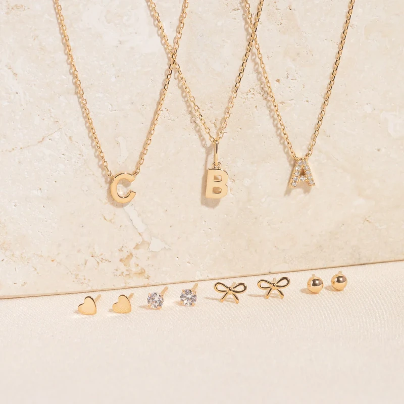 Tiny Initial Necklace - 9k Solid Gold 3