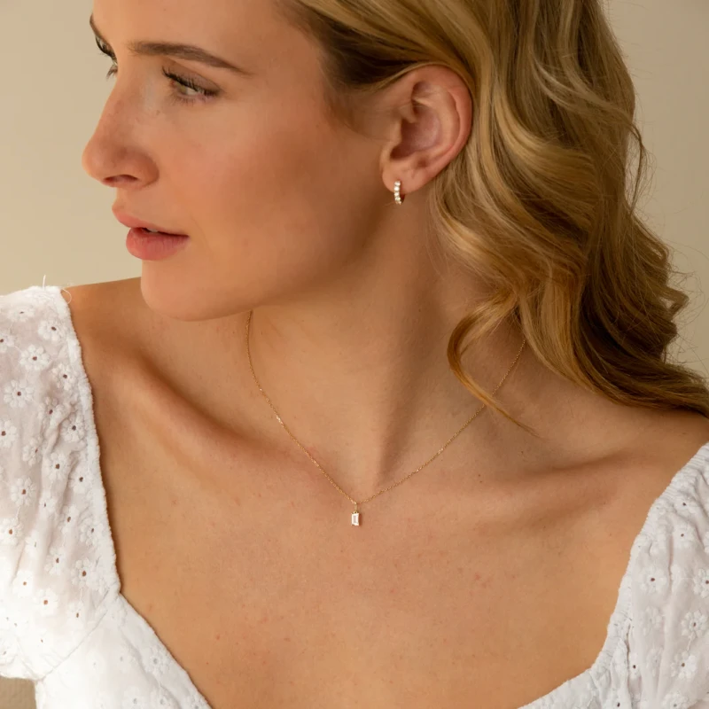 White Korean Baguette Necklace - 9k Solid Gold 2