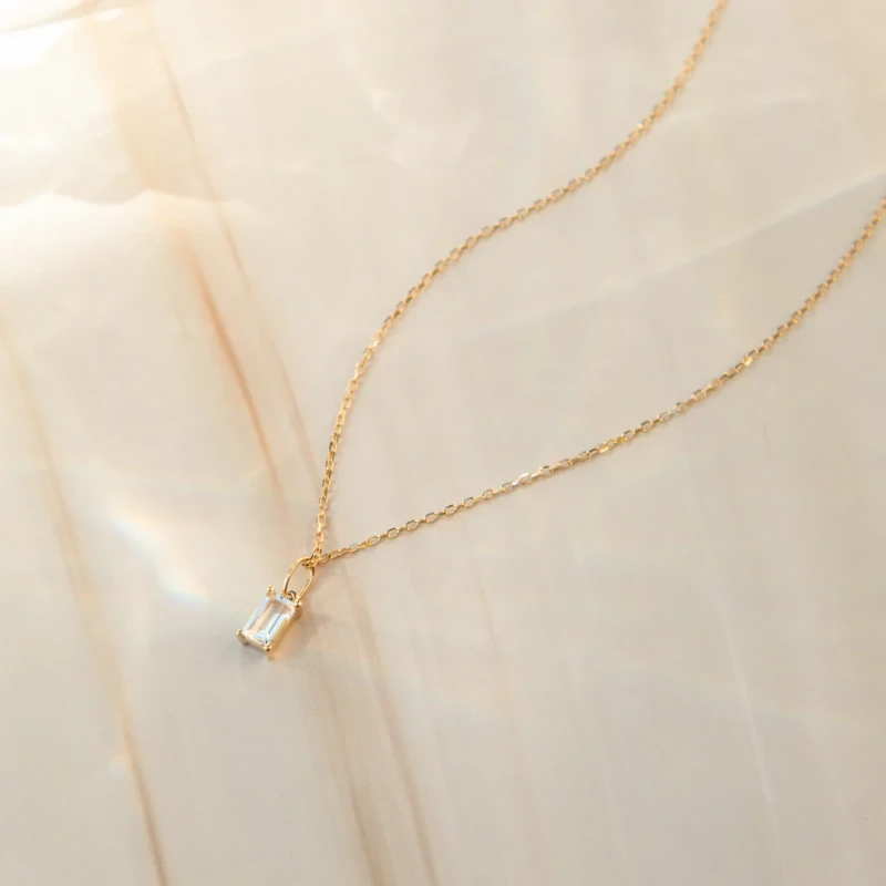 White Korean Baguette Necklace - 9k Solid Gold 3