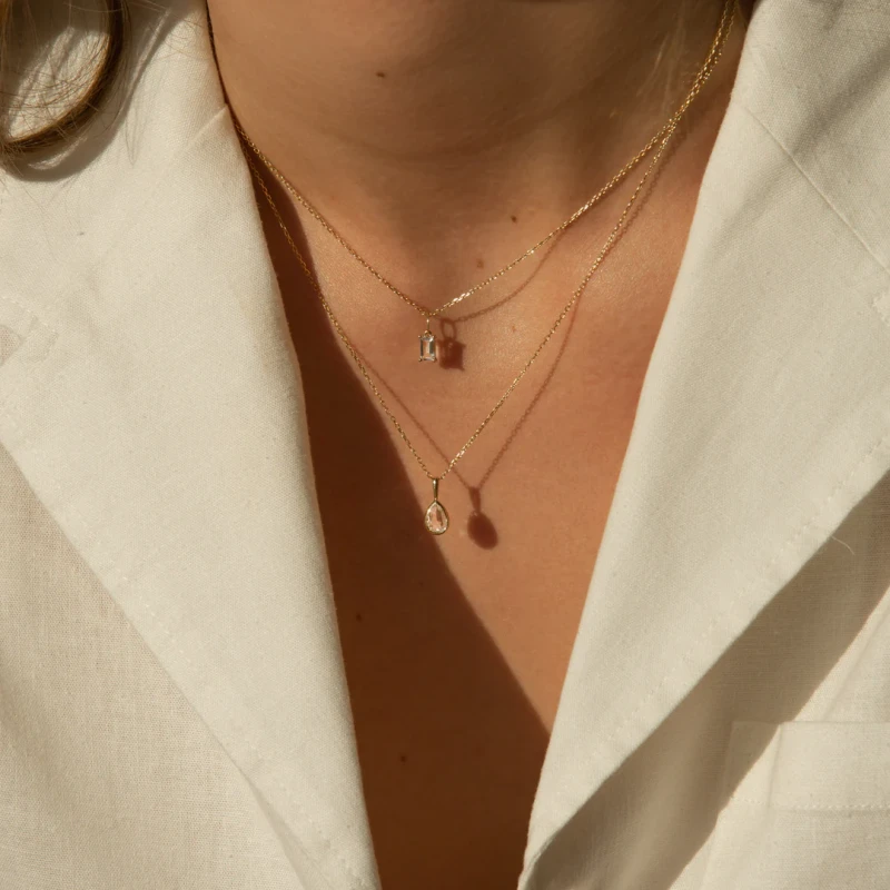 White Korean Baguette Necklace - 9k Solid Gold 4