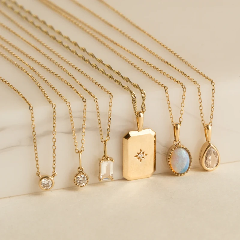 White Korean Baguette Necklace - 9k Solid Gold 6