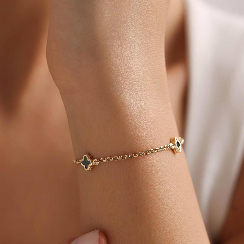 9K Gold Black Clover Bracelet 3