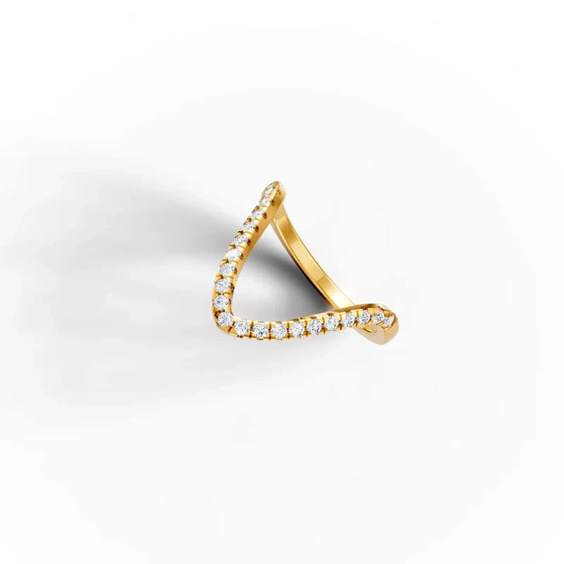 V-Shape Arch Curved 9KT Gold Diamond Band 2