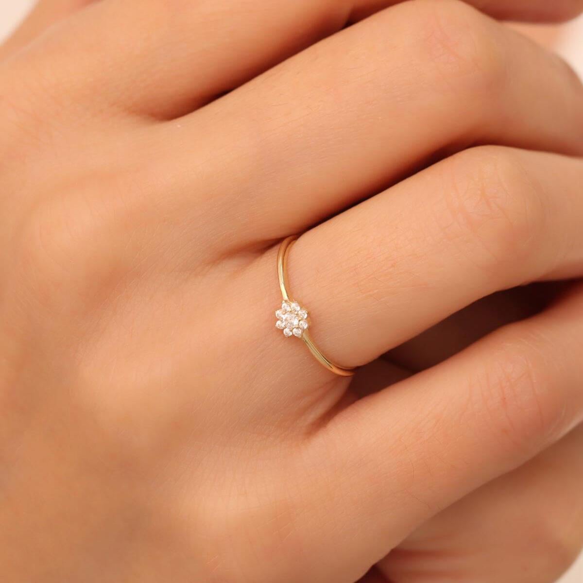 9K Gold Flower Korean Diamond Ring 4