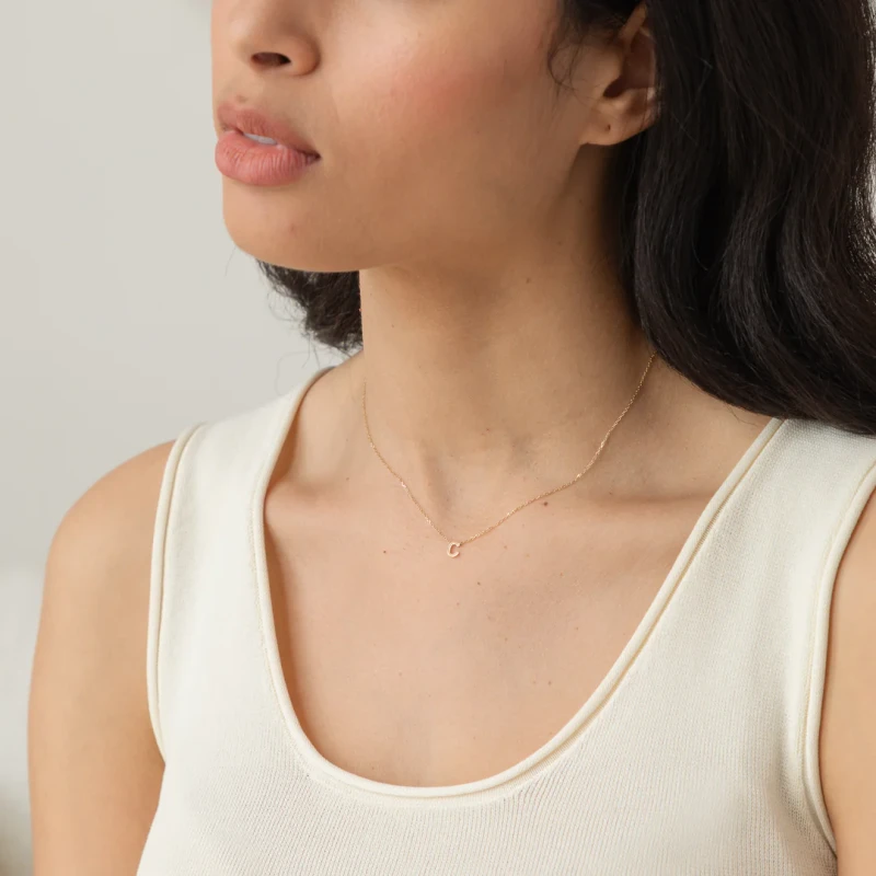 Tiny Initial Necklace - 9k Solid Gold 4