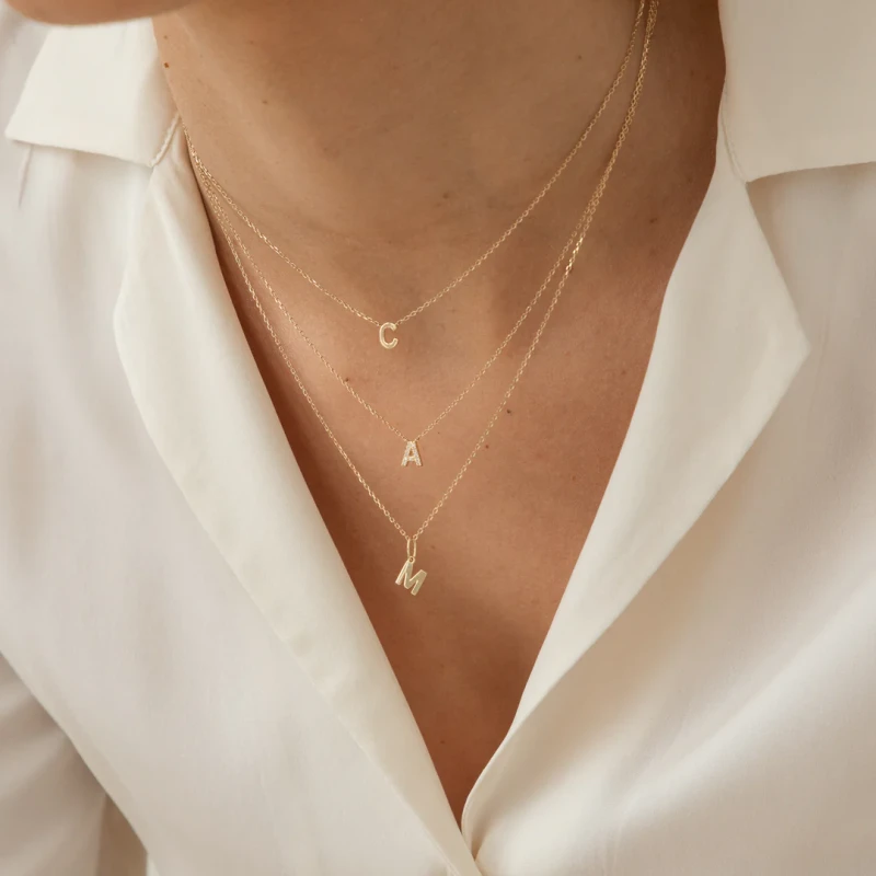 Tiny Initial Necklace - 9k Solid Gold 7