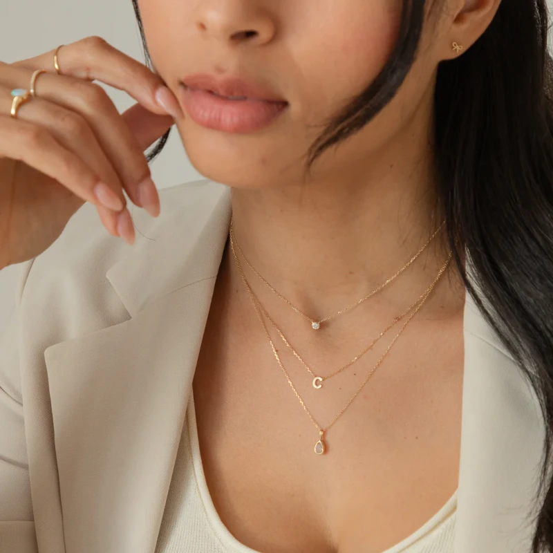 Tiny Initial Necklace - 9k Solid Gold 9